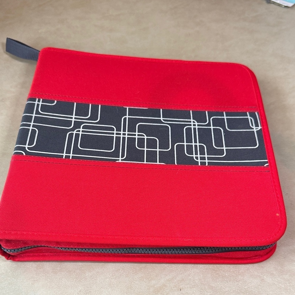 IKEA Red and Black Geometric Patterned CD Organizer